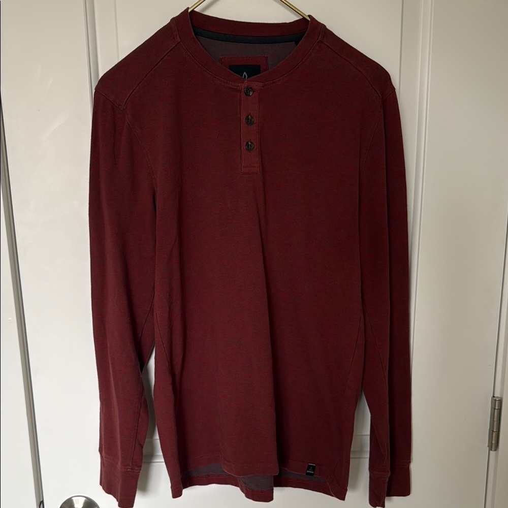 Men’s Prana Maroon Ronnie Henley Long Sleeve Crew Neck Tee